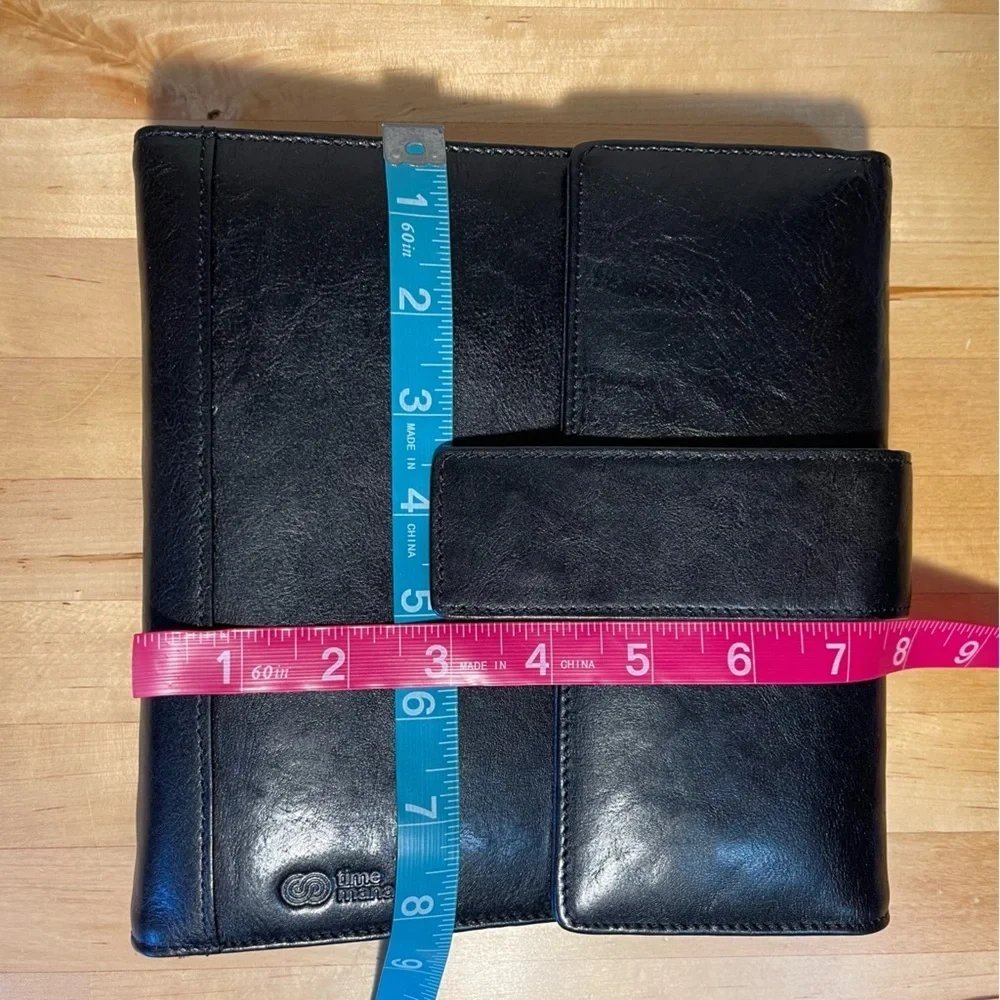 Time Manager Original 6 Rings Trifold personal size black gloss leather